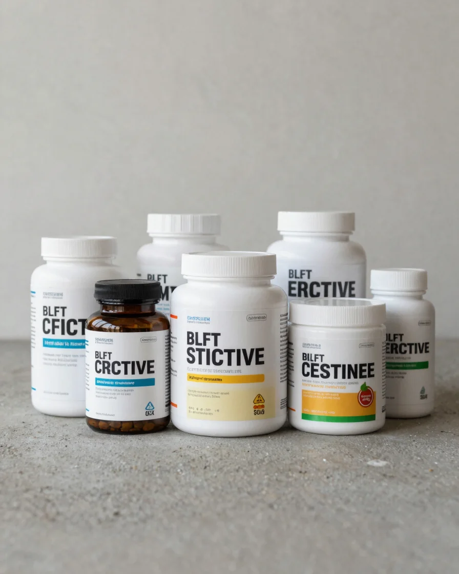 Editorial product photography of several creatine supplement jars